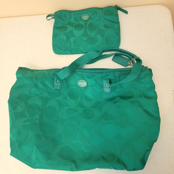 Coach Signature Getaway Packable Weekender Bag w/ Toiletries Bag Green Teal - Picture 1 of 14